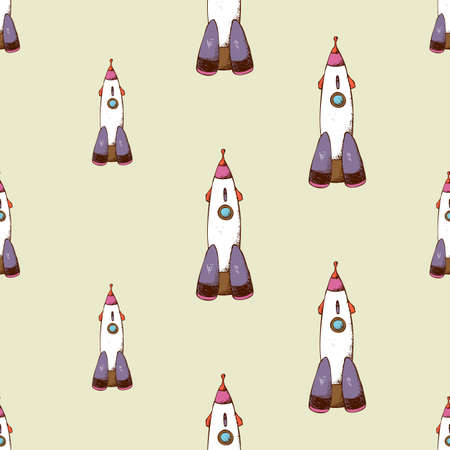 Rocket seamless pattern. Spaceship and travel in space. Vector illustrationのイラスト素材