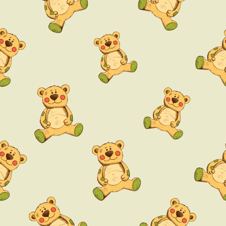 Seamless pattern with teddy. Bear toy background animal. Vector illustrationのイラスト素材