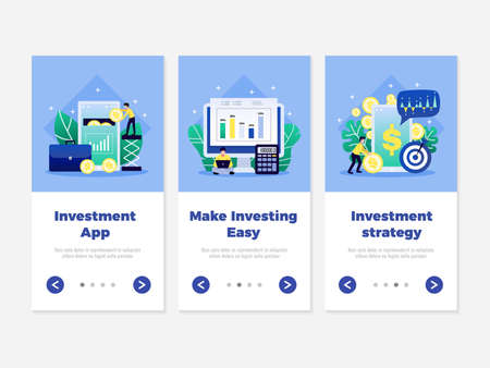 Digital investment vertical banners with clickable page switch buttons editable text and compositions of conceptual images vector illustrationのイラスト素材