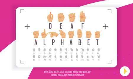Deaf alphabet poster with hand language symbols flat vector illustrationのイラスト素材