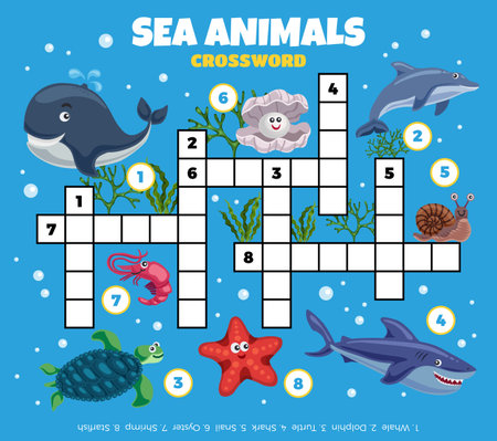 Sea inhabitants funny crossword composition with cartoon style images of fishes with air bubbles and plants vector illustrationのイラスト素材