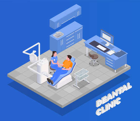 Dental clinic isometric concept with equipment and treatment symbols  vector illustrationのイラスト素材