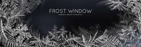 Frost window horizontal black white poster realistic vector illustrationのイラスト素材
