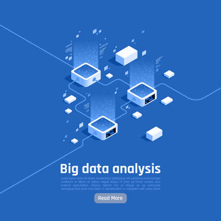 Big data analysis storage business intelligence systems modern high tech isometric background web page composition vector illustrationのイラスト素材