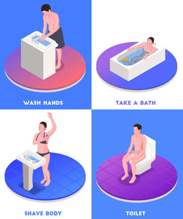 Hygiene isometric concept icons set with bathing and toilet symbols isolated vector illustrationのイラスト素材