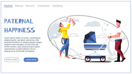 Dad web page flat web site landing page with human characters clickable links and editable text vector illustrationのイラスト素材