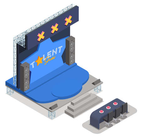 Tv talent show isometric composition with image of stage equipped with screen acoustics and judge seats vector illustrationのイラスト素材