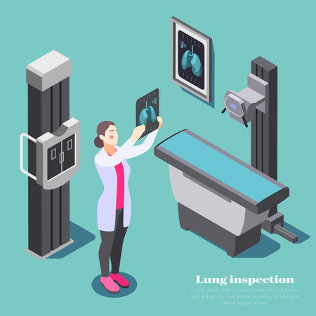 Lung inspection composition with Xray examining symbols isometric vector illustrationのイラスト素材