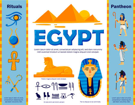 Egypt flowchart composition with authentic egyptian symbols and ancient characters with editable text captions and signs vector illustrationのイラスト素材