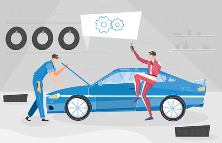 Car tuning background with sport car symbols flat vector illustrationのイラスト素材