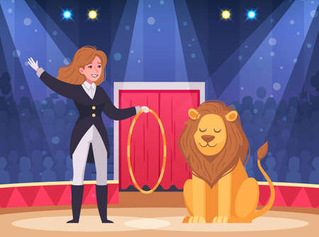 Circus show background with animal performance symbols cartoon vector illustrationのイラスト素材