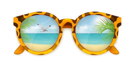 Summer realistic background with sunglasses and beach resort symbols vector illustrationのイラスト素材