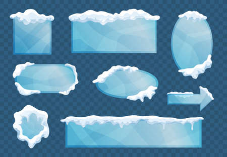 Snow ice cap frames decorative elements set with rectangular square oval arrow shapes transparent background vector illustrationのイラスト素材