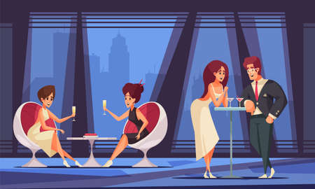 Rich people flat background with wealthy men and women drinking wine at vip party vector illustrationのイラスト素材