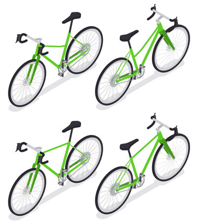 Set of isolated sport cycling images of road bicycles cruisers icons with shadows on blank background vector illustrationのイラスト素材