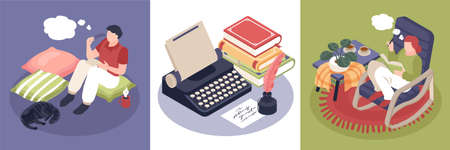 Poetry isometric design concept with literature symbols isolated vector illustrationのイラスト素材