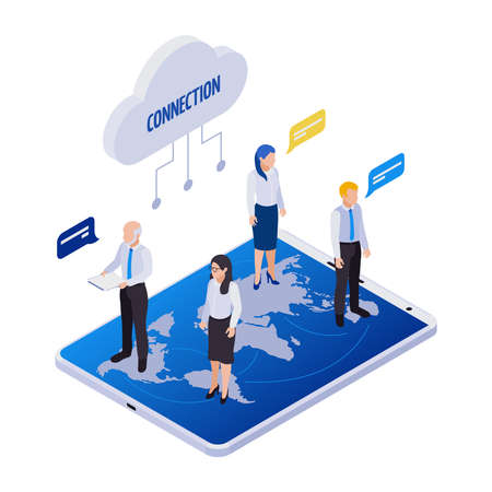 Remote management distant work isometric icons composition with cloud icon people with thought...