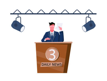 Flat icon with male news anchor and studio light on white background vector illustrationのイラスト素材