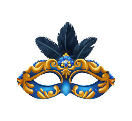 Realistic carvinal mask composition with isolated image of masquerade mask with blue and yellow pattern vector illustrationのイラスト素材