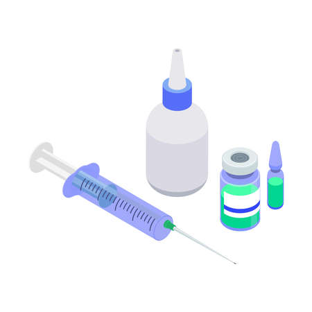 Vaccination isometric composition with syringe and tubes isolated vector illustrationのイラスト素材