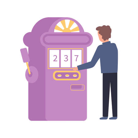 Addiction flat composition with image of classic machine and human character vector illustrationのイラスト素材