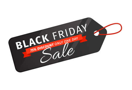 Black friday and cyber monday sale badges composition with ornate text with ribbon on price tag vector illustrationのイラスト素材