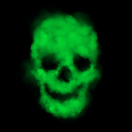 Human skull shaped green toxic smoke on black background realistic vector illustrationのイラスト素材