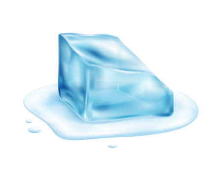 Realistic composition with images of melting ice cube on blank background vector illustrationのイラスト素材