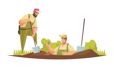 Geologist composition with group of male geologists digging ground with shovels vector illustrationのイラスト素材