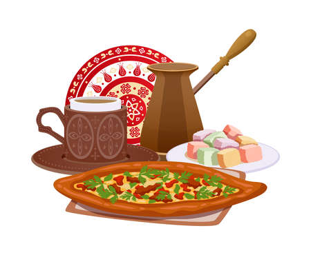 Istanbul turkey tourism travel composition with isolated images of traditional turkish meal vector illustrationのイラスト素材