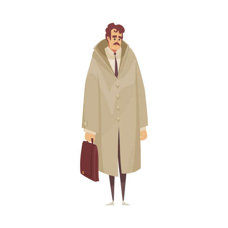 Bad weather rain composition with isolated character of man wearing warm coat holding bag vector illustrationのイラスト素材