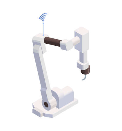 Smart industry isometric icon with automated robotic arm 3d vector illustrationのイラスト素材
