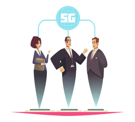 5g internet technology composition with isolated characters of holographic business workers video...