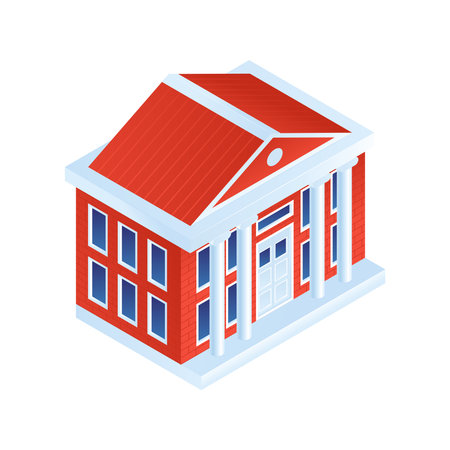 Isometric graduation diploma academic composition with isolated image of high school building vector illustrationのイラスト素材