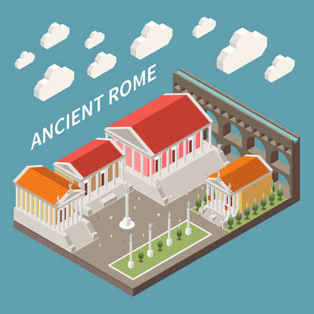 Ancient Rome concept with historic architecture symbols isometric vector illustrationのイラスト素材