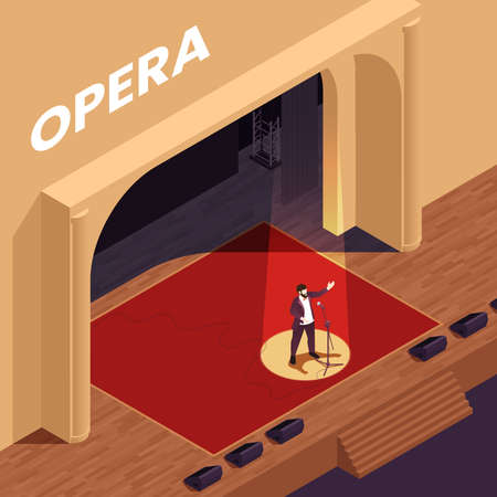 Opera theatre isometric poster with singing performance symbols vector illustrationのイラスト素材