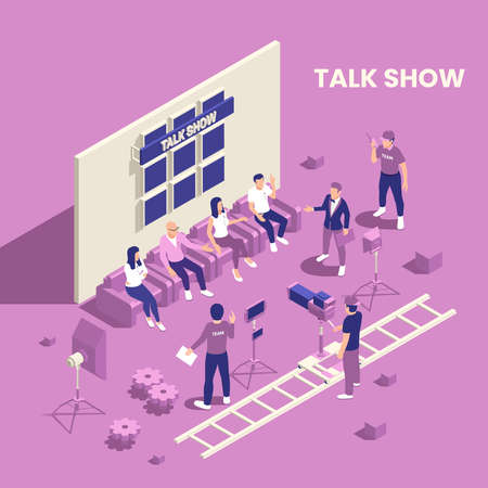 TV show isometric poster with talk show symbols vector illustrationのイラスト素材
