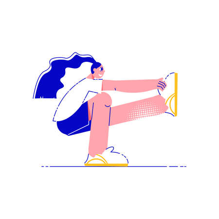 Fitness people flat composition with character of woman spreading her legs on the wall vector illustrationのイラスト素材
