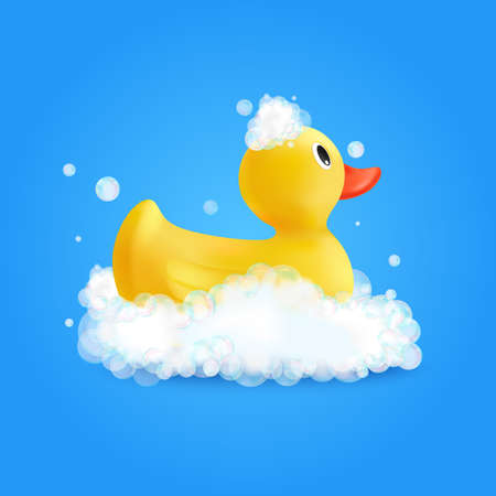 Bath wash design concept with bathroom duckling symbols realistic vector illustrationのイラスト素材