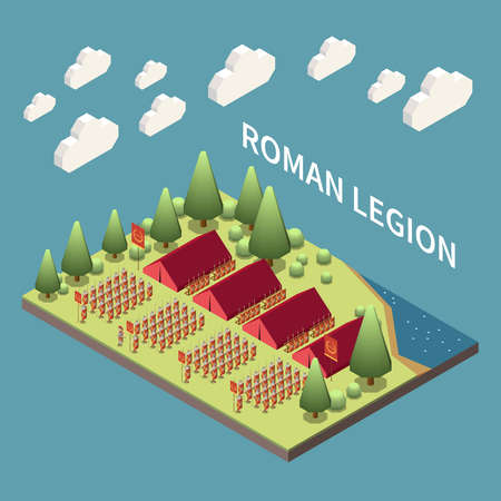 Roman empire concept with military uniform symbols isometric vector illustrationのイラスト素材