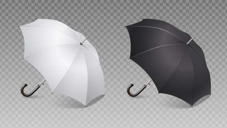 Two realistic umbrella icon set black and white umbrella canes on transparent background vector illustrationのイラスト素材