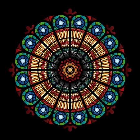 Circle multicolored stained glass mosaic window of the cathedral flat vector illustrationのイラスト素材
