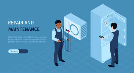 Repair service horizontal banner with problem solving symbols isometric vector illustrationのイラスト素材