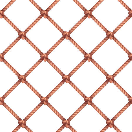 Rope cord knots vertical diamond rhombus realistic fishing net lattice pattern on white background decorative vector illustrationのイラスト素材