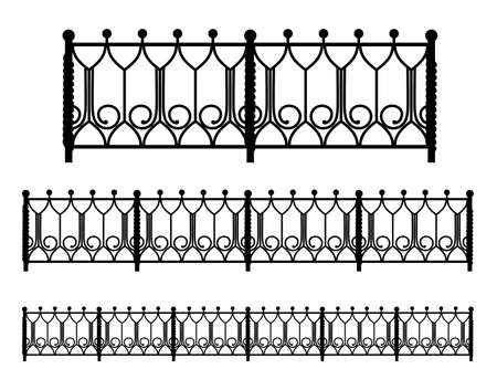 Steel fence vintage construction realistic set isolated on white background monochrome vector illustrationのイラスト素材