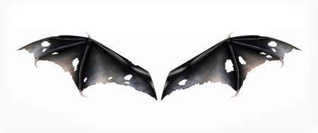 Bat daemon dragon wings realistic composition with isolated pair of wings with holes on blank...
