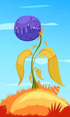 Carnivorous monster plant cartoon poster with wild blue scary flower vector illustrationのイラスト素材