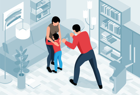 Isometric family conflict scene with father yelling on boy child vector illustrationのイラスト素材
