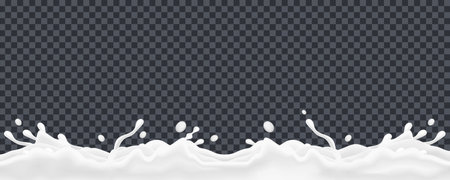 Milk splashes realistic border seamless pattern on transparent background vector illustrationのイラスト素材