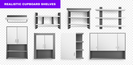Two colors kitchen or living room cupboards and shelves in minimalist style realistic set isolated on transparent background vector illustrationのイラスト素材